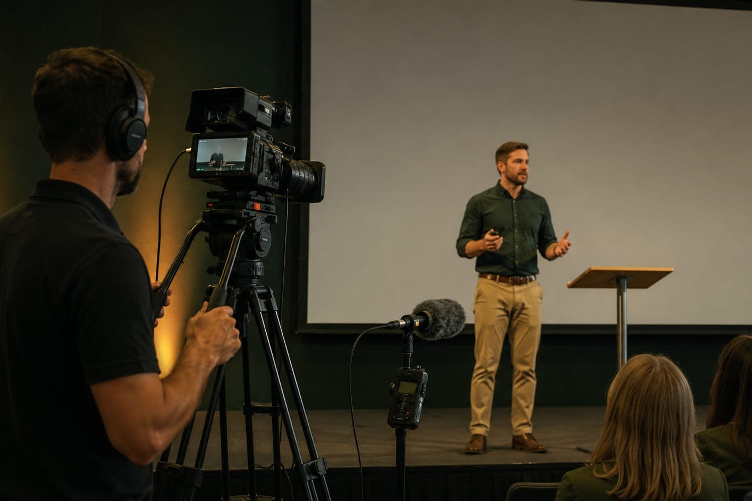 Videographer recording a business presentation
